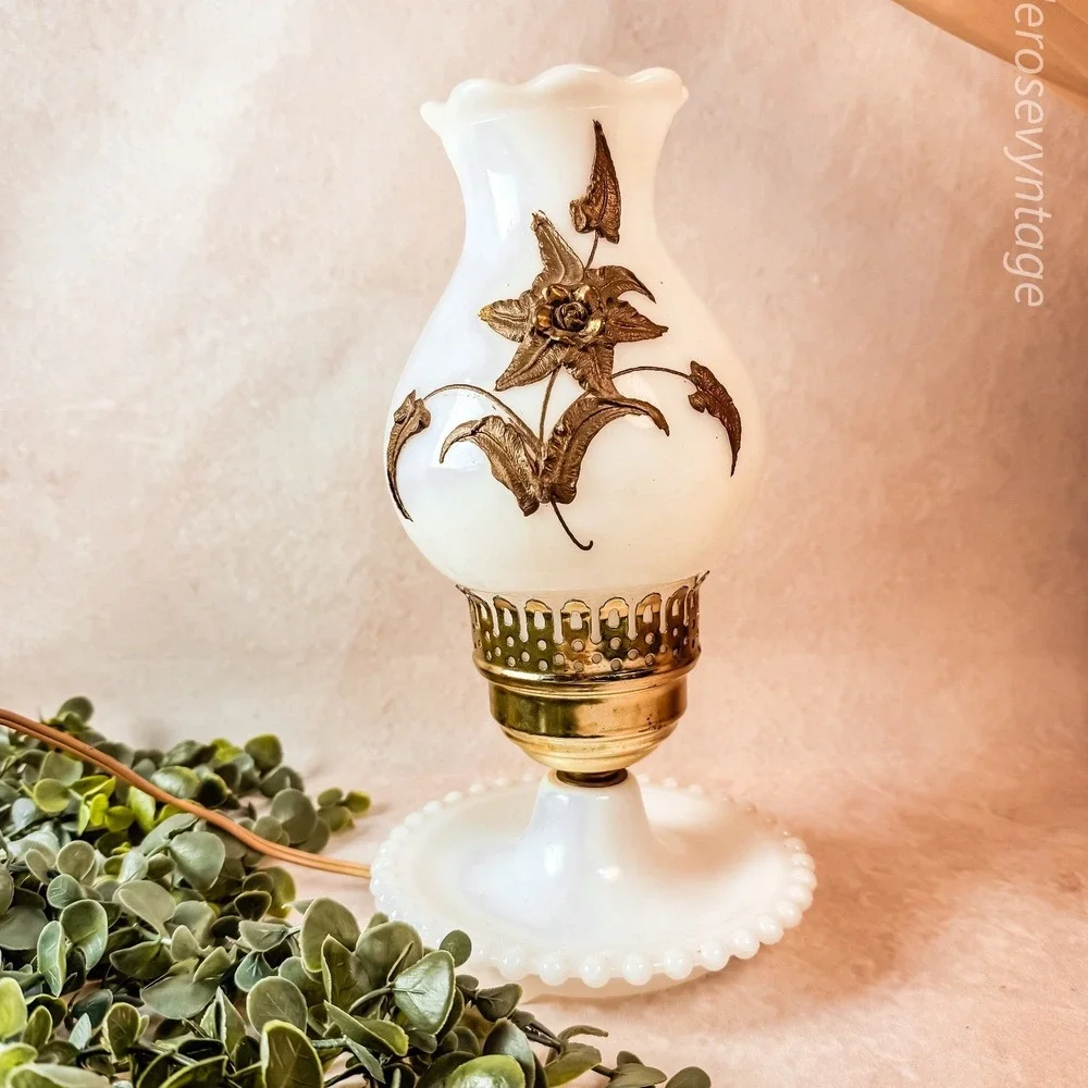 Milk Glass Lamp with Floral Details